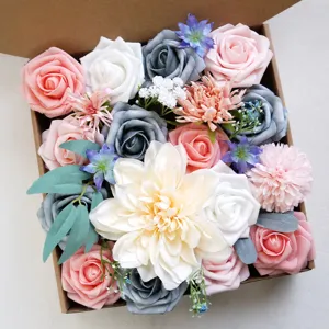 Boîte de Fleurs en Soie Artificielle Fait Main Rose Style Forêt Arrangement Floral de Roses Pour Fête de Mariage Décoration Intérieure Cadeau