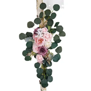Artificial wedding arch flowers pink purple roses with eucalyptus leaves for party decor