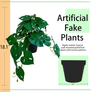 Artificial Monstera plant potted green leaf foliage tropical home indoor wall decor 18in