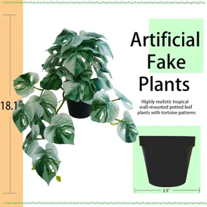 Artificial variegated monstera potted plant fake tropical foliage for home decor 18.1 inch