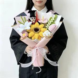 Bouquet de Fleurs Artificielles Tournesol en Tige Chenille Fait Main Cadeau de Graduation