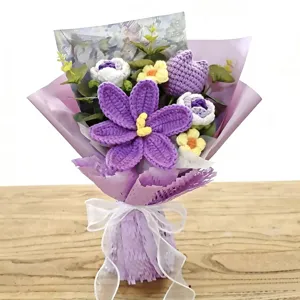 Handmade Crochet Wool Flower Bouquet Artificial Rose Sunflower Gift For Mother's Day Valentine Home Wedding Decor
