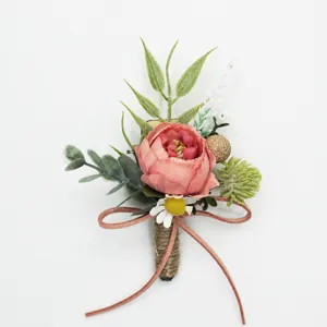 Boutonnière de Mariage en Fleurs de Soie Fait Main Style Européen Corsage Floral Décor de Fête de Mariage pour Marié