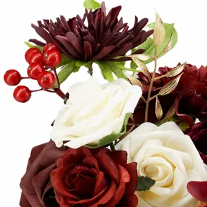 European style artificial flower bouquet red and white roses for wedding party DIY gift