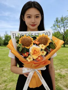 Handmade crochet sunflower bouquet gift, perfect for student graduation and home decor.