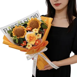 Handmade crochet sunflower bouquet gift, knitted artificial flowers for home and party decor.
