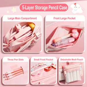 Large capacity multi-functional pencil case pink stationery storage multi-layer bag