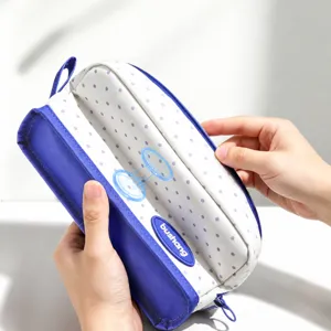 Standing magnetic pencil case with cute polka dots, large capacity, and stable desktop design.