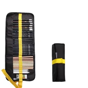 Roll-up canvas pencil case 36 slots portable art stationery bag with colored pencils