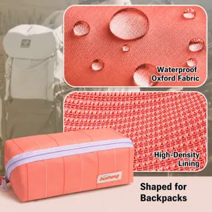 Large capacity pink pencil case with waterproof high density oxford fabric design.