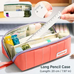 Large capacity multi-layer pencil case with wide opening, waterproof storage pouch for school.