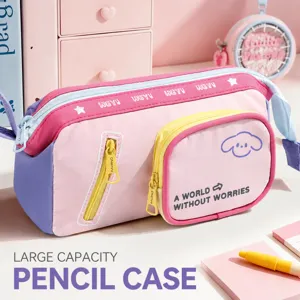 Estuche para Lápices de Gran Capacidad Lindo Dopamina Color de Contraste Lona Bolsa para Bolígrafos Organizador de Papetería Multifuncional