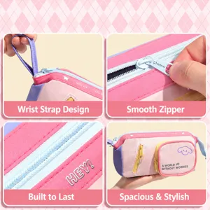 Estuche para lápices estético multifuncional de gran capacidad, diseño rosa y púrpura.