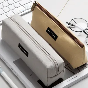 Large Capacity Canvas Pencil Case Simple Stationery Pouch Aesthetic Pen Bag For Students Office School Supplies