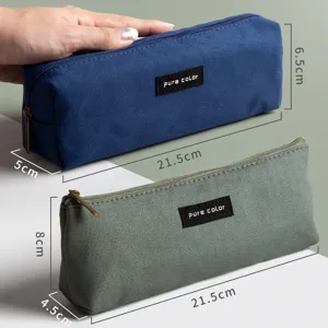Canvas pencil case large capacity simple stationery box school supplies for students.
