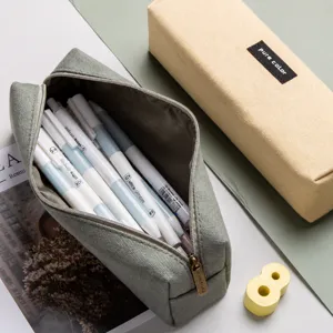 Large capacity canvas pencil case simple aesthetic stationery pouch for students school office.