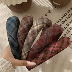 Retro Ruitjes Wollen Haarband Voor Dames Strik Hoog Model Vintage Koreaanse Stijl Haaraccessoires Herfst Winter
