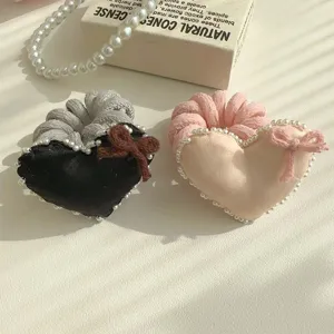 Zoete Spons Hart Telefoonkabel Haarelastiekje Voor Vrouwen Elegante Kunstparel Strik Scrunchie Hoog Elastisch Haaraccessoire