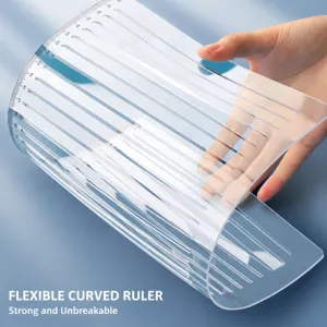 Transparent flexible plastic ruler for drawing lines and studying, durable and bendable.