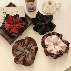 Oversized Geplooid Satijn Grote Scrunchie Voor Dames Koreaanse Stijl Effen Kleur Haarelastiek Elegant Herfst Winter Haaraccessoires