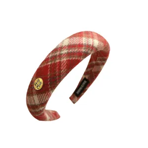 Elegantes rot-weißes gepolstertes Stirnband mit Schottenmuster für Damen im Winterstil