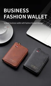Sleek business men leather key wallet zipper coin purse vintage card holder organizer bag