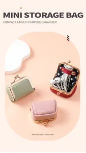 Mini kiss lock storage bag compact portable leather coin purse cute jewelry organizer for rings.