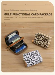 Leopard print women multifunctional card package double zipper short coin purse wallet