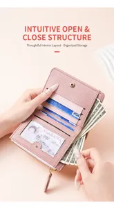 Pink lychee pattern women's short wallet with multiple card slots and coin pocket