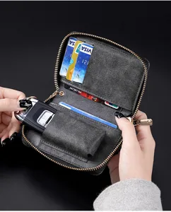 Men's Zipper Key Wallet Multi-functional Vintage Leather Card Holder Coin Purse Case