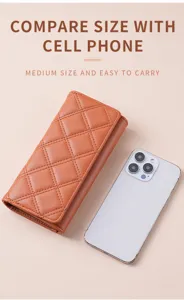 Classic quilted long wallet for women, elegant leather clutch purse for daily use.