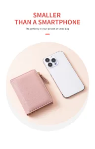 Pink litchi pattern short wallet for women, compact size smaller than smartphone for easy carry.