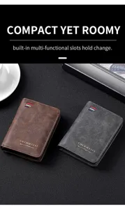 Vintage men short wallet with multi card slots and coin pocket, stylish retro credit card holder.