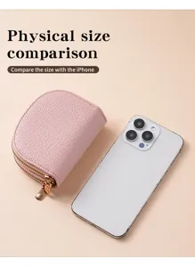 Pink double zipper card holder and coin purse, compact design with large capacity for daily use.