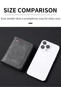 Classic men's retro short wallet, compact size comparison design, premium leather daily carry.