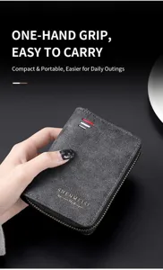 Men's leather car key case zipper coin purse vintage card holder compact portable design