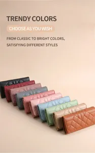Trendy quilted long folding wallet for women, large capacity multi-color clutch purse.