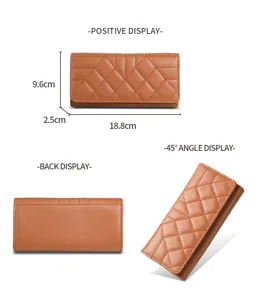 Classic quilted long wallet for women, large capacity PU leather folding clutch bag.