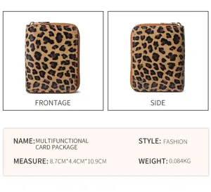 Leopard print short women wallet dual zipper card holder multifunctional coin purse compact case