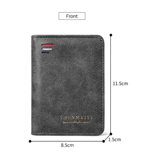 Classic men retro short card holder wallet grey credit card case compact multi-slot design