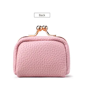 Mini pink leather kiss lock coin purse cute vintage small jewelry storage box ring case