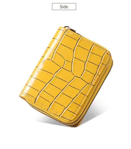 Donna portafoglio giallo motivo coccodrillo pelle verniciata doppia cerniera porta carte