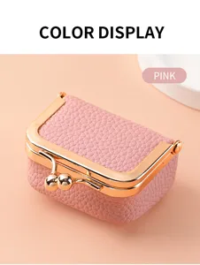 Mini kiss-lock jewelry box detail, cute pink coin purse and ring storage organizer box.