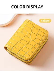 Portacarte con doppia zip a stampa coccodrillo giallo portafoglio compatto multi-scomparto