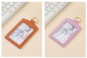 Porta carte in pelle PU ispessita badge di lavoro custodia per tessere con anello
