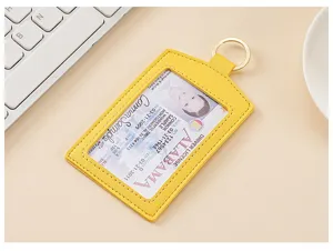 Portabadge verticale in pelle PU ispessita con anello in metallo per tessere di lavoro e ID