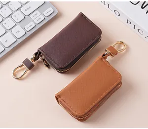 Custodia per chiavi auto in pelle PU con doppia cerniera portachiavi portafoglio elegante