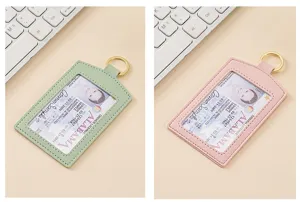 Portabadge in pelle PU spessa con anello in metallo porta tessere per lavoro scuola.