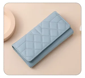 Classic quilted long wallet for women, elegant trifold leather purse with large capacity.