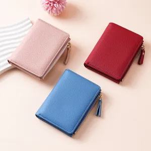 Women short wallet litchi pattern multi card slot zipper purse fashion daily handbag coin pouch